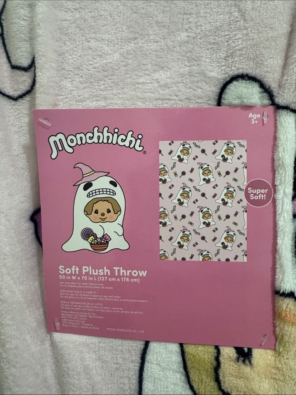 Monchhichi Halloween Soft Plush Throw Blanket - Pink